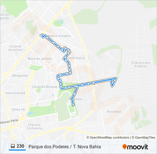 Mapa da linha 230 de ônibus