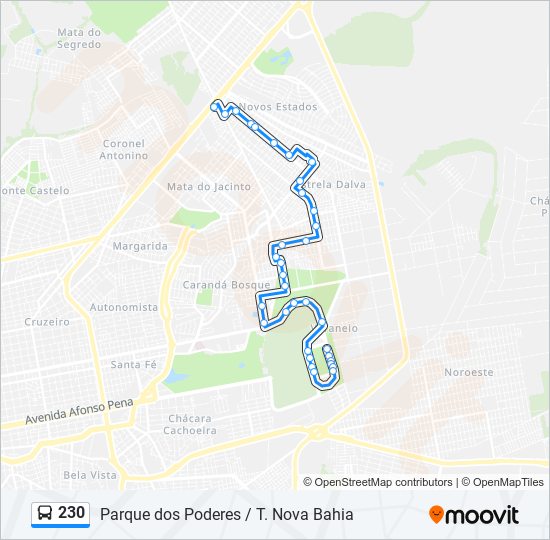 Mapa da linha 230 de ônibus