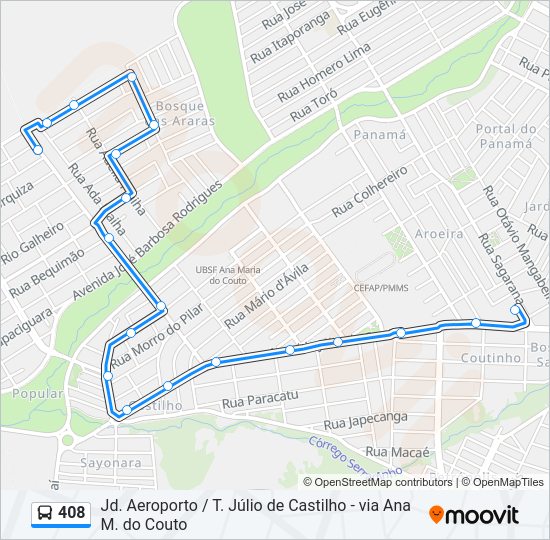 Mapa da linha 408 de ônibus