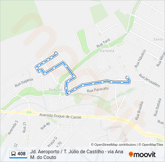 Mapa da linha 408 de ônibus