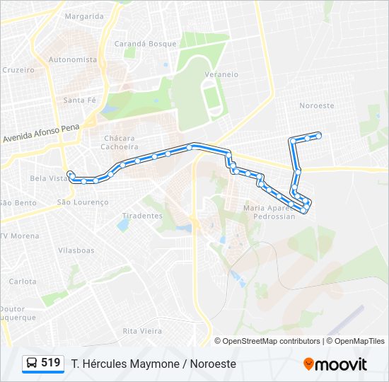 Mapa da linha 519 de ônibus