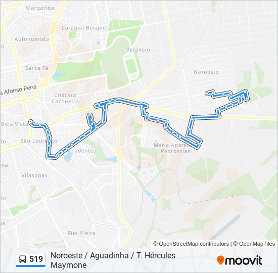 Mapa da linha 519 de ônibus