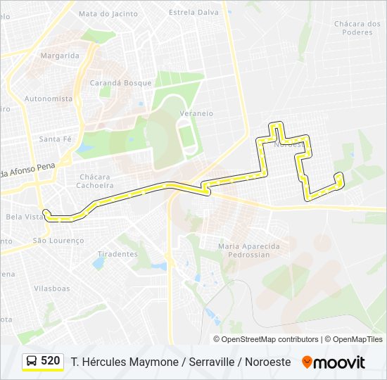 Mapa da linha 520 de ônibus