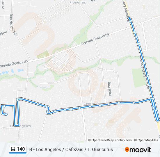 Mapa da linha 140 de ônibus