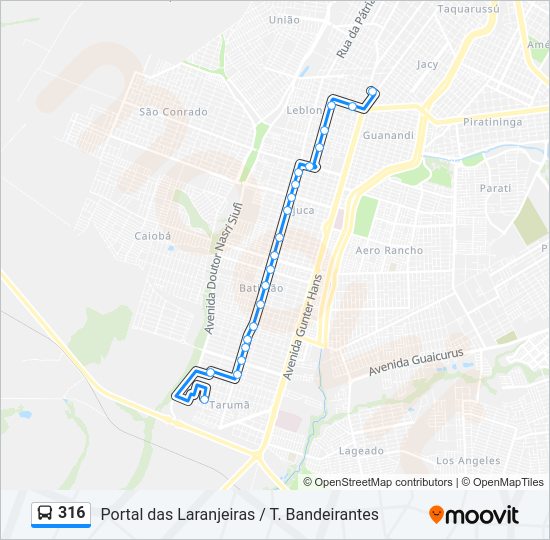 Mapa da linha 316 de ônibus