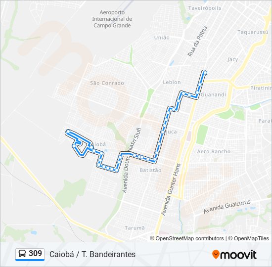 Mapa da linha 309 de ônibus
