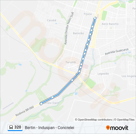 Mapa da linha 320 de ônibus