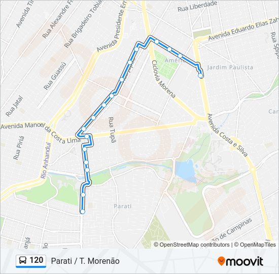 Mapa da linha 120 de ônibus