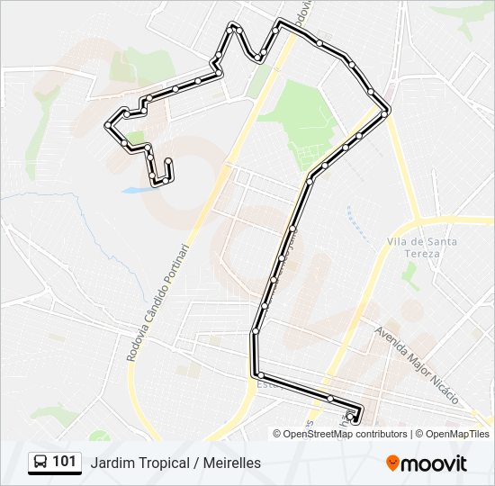 Mapa da linha 101 de ônibus