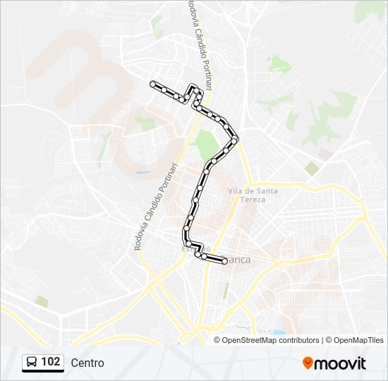 Mapa da linha 102 de ônibus