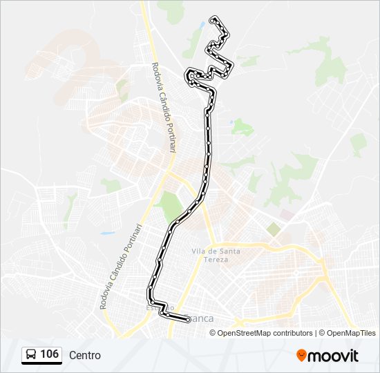 Mapa da linha 106 de ônibus