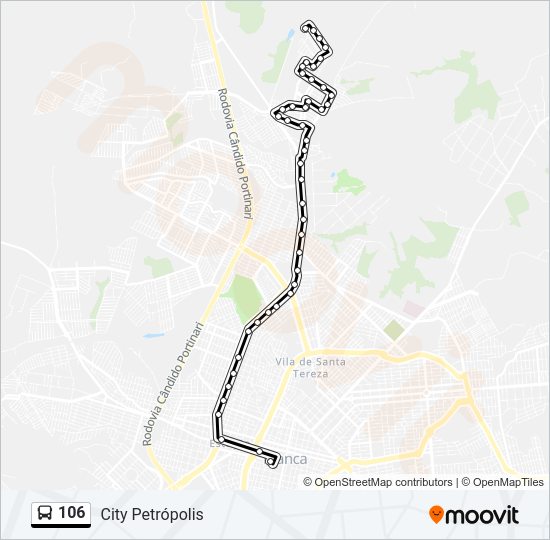 Mapa da linha 106 de ônibus