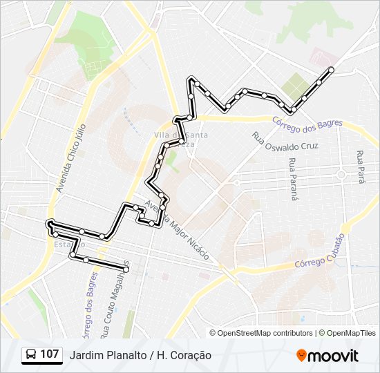 Mapa da linha 107 de ônibus