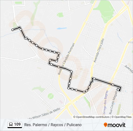 Mapa da linha 109 de ônibus