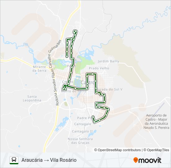 Mapa da linha L03 ARAUCÁRIA / VILA ROSÁRIO (VIA VILA RIO BRANCO) de ônibus