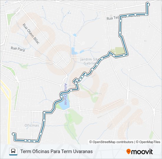 Mapa da linha 058 TERM OFICINAS/TERM UVARANAS VIA INDUSTRIAL de ônibus