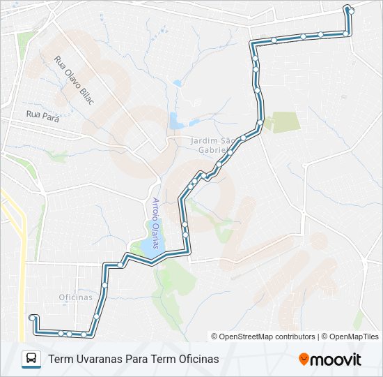 Mapa da linha 058 TERM OFICINAS/TERM UVARANAS VIA INDUSTRIAL de ônibus