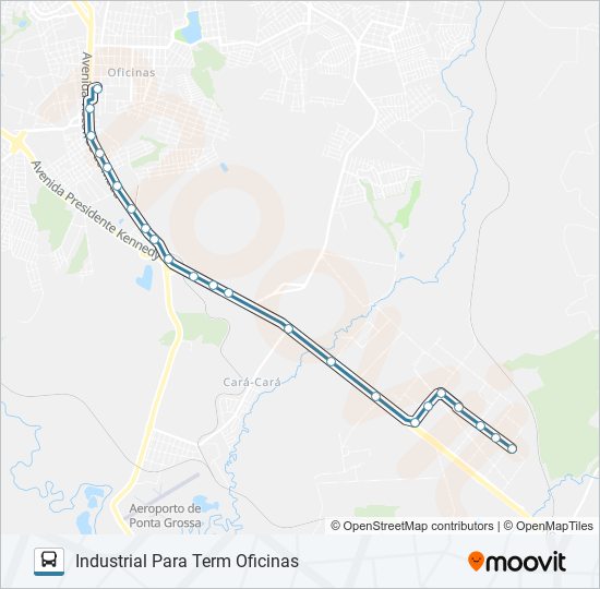 Mapa da linha 058 TERM OFICINAS/TERM UVARANAS VIA INDUSTRIAL de ônibus
