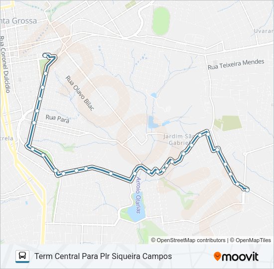 Mapa da linha 052 PLR SIQUEIRA CAMPOS / TERMINAL CENTRAL de ônibus