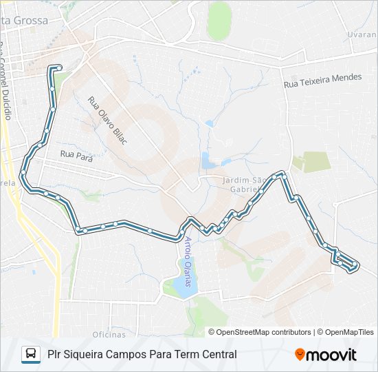 Mapa da linha 052 PLR SIQUEIRA CAMPOS / TERMINAL CENTRAL de ônibus