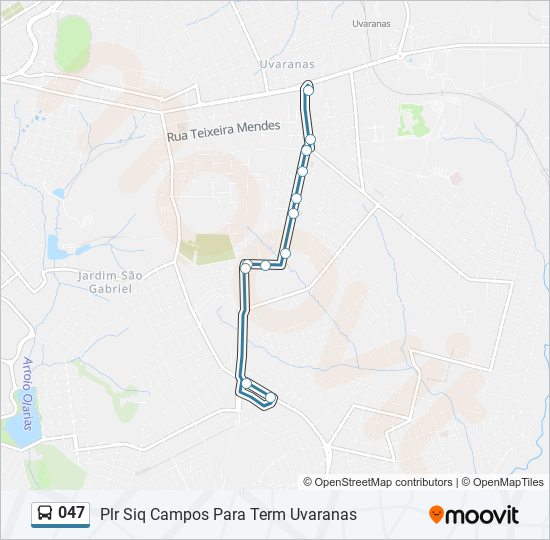 Mapa da linha 047 de ônibus
