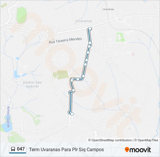 Mapa da linha 047 de ônibus