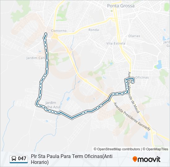 Mapa da linha 047 de ônibus