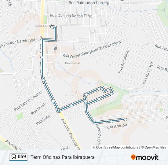 Mapa da linha 059 de ônibus