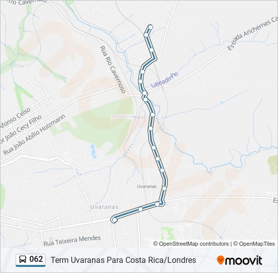 Mapa da linha 062 de ônibus