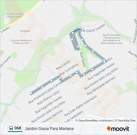 Mapa da linha 068 de ônibus