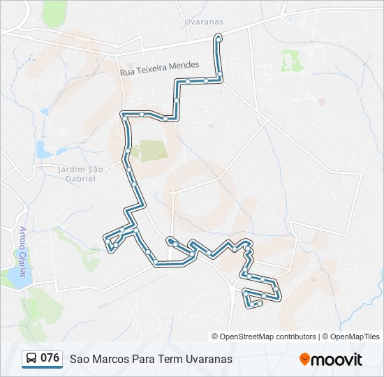 Mapa da linha 076 de ônibus