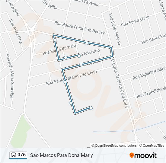 Mapa da linha 076 de ônibus