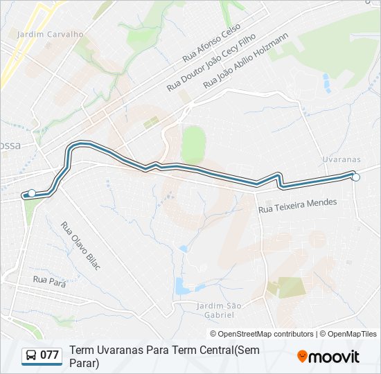 Mapa da linha 077 de ônibus