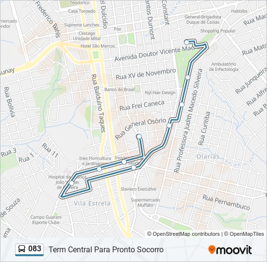 Mapa da linha 083 de ônibus