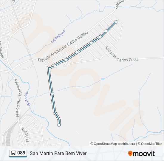 Mapa da linha 089 de ônibus
