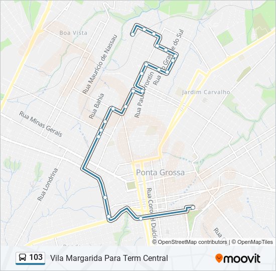 Mapa da linha 103 de ônibus