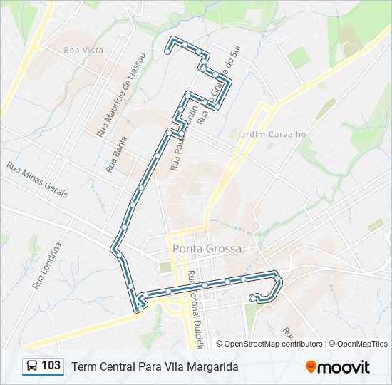 Mapa da linha 103 de ônibus