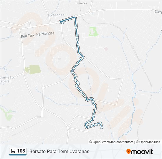 Mapa da linha 108 de ônibus