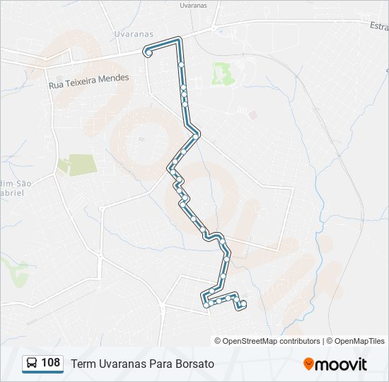 Mapa da linha 108 de ônibus