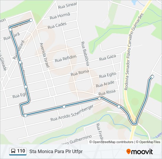 Mapa da linha 110 de ônibus