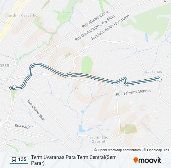 Mapa da linha 135 de ônibus