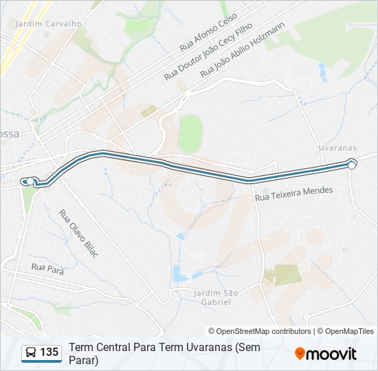 Mapa da linha 135 de ônibus