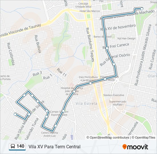 Mapa da linha 140 de ônibus