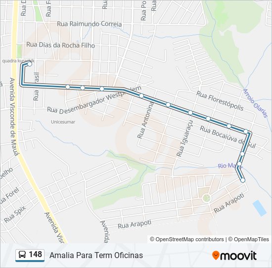 Mapa da linha 148 de ônibus