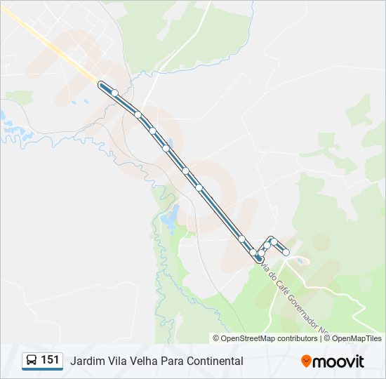 Mapa da linha 151 de ônibus