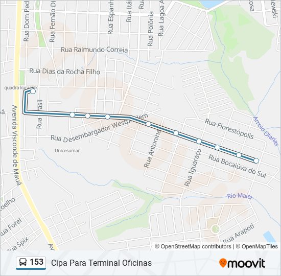 Mapa da linha 153 de ônibus