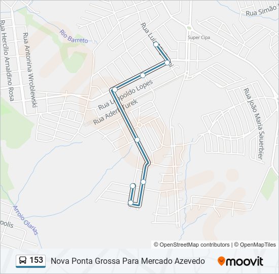 Mapa da linha 153 de ônibus