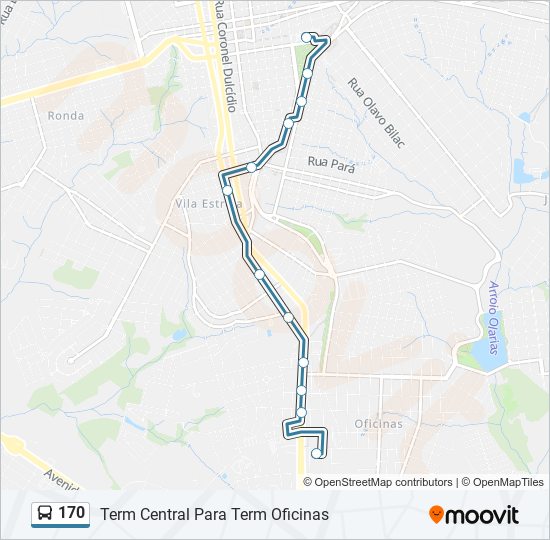 Mapa da linha 170 de ônibus