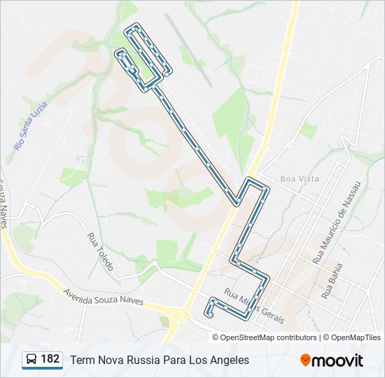 Mapa da linha 182 de ônibus