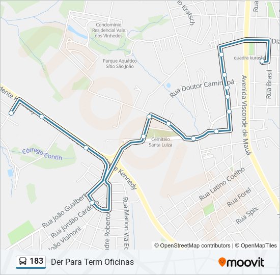 Mapa da linha 183 de ônibus